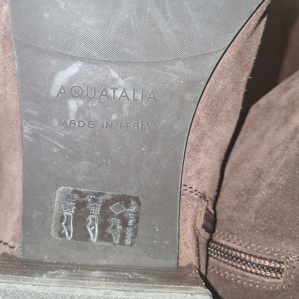 AQUATALIA Italy Letizia Riding Boots in Brown Suede w/ Stretch Panel & zipper - Picture 7 of 8